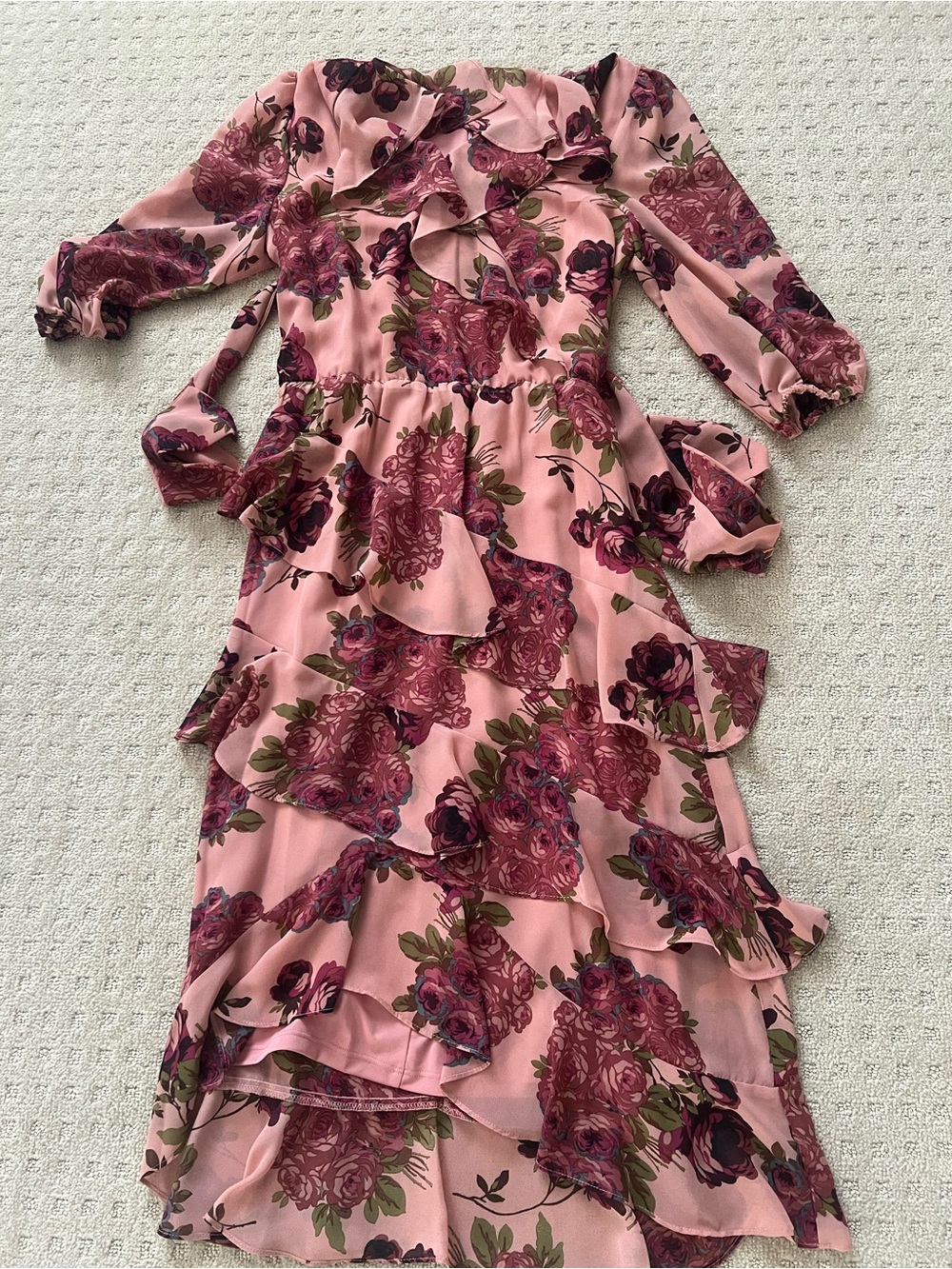 Betsey Johnson Pink Floral Ruffle Midi Dress